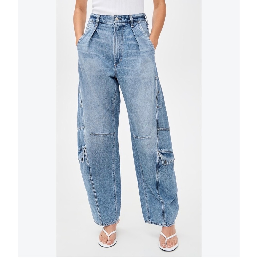 Citizens of Humanity flight high rise barrel Cargo 27 Blue Pleated Wide Leg